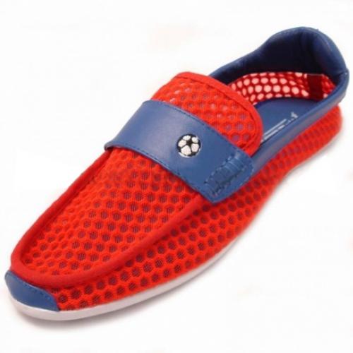 Fiesso Red / Blue / White Loafer Shoes With Fabric Honeycomb Design FI2132